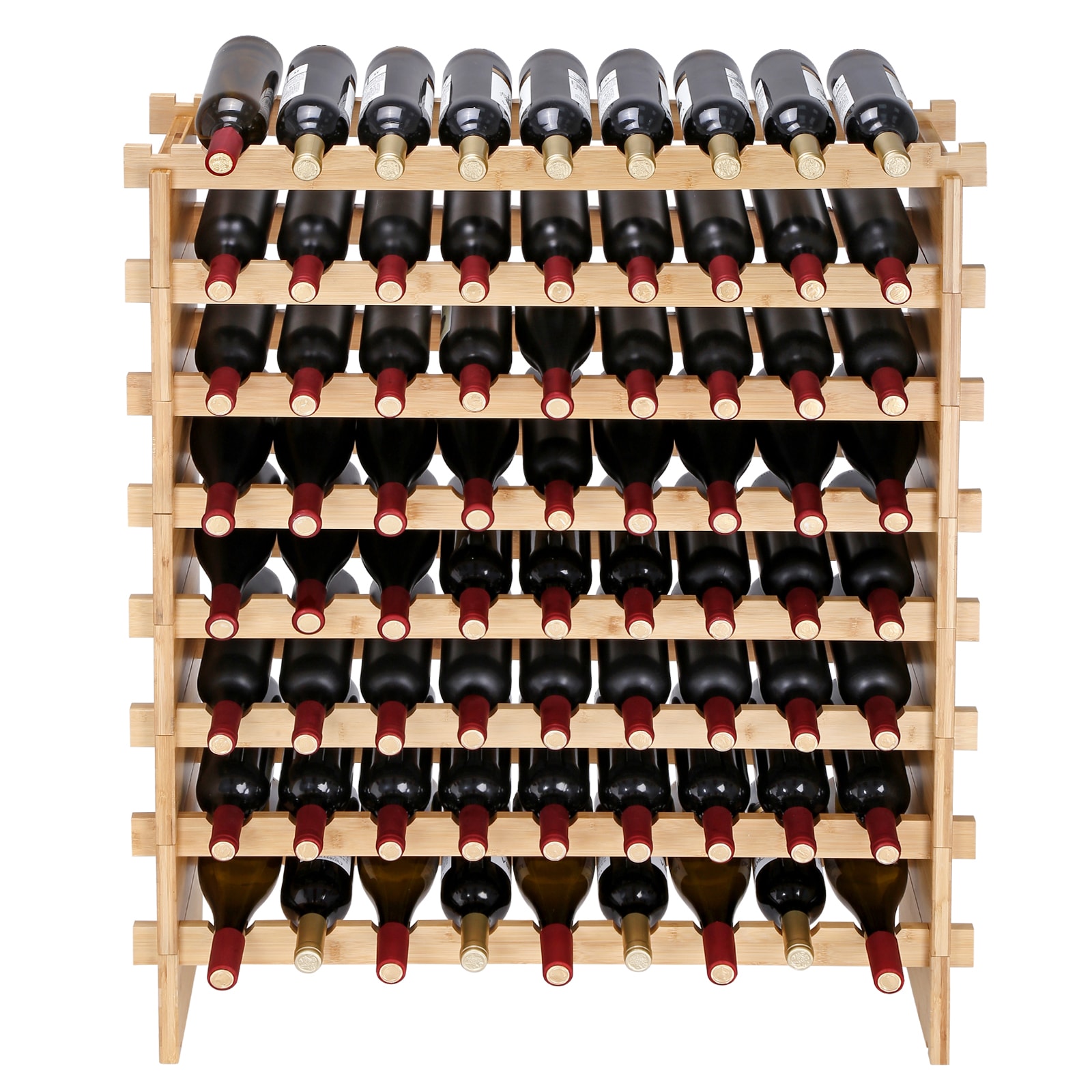 72 Bottle Stackable Modular Wine Rack Bamboo Wood Display Shelf 8-Tier_voghion.com